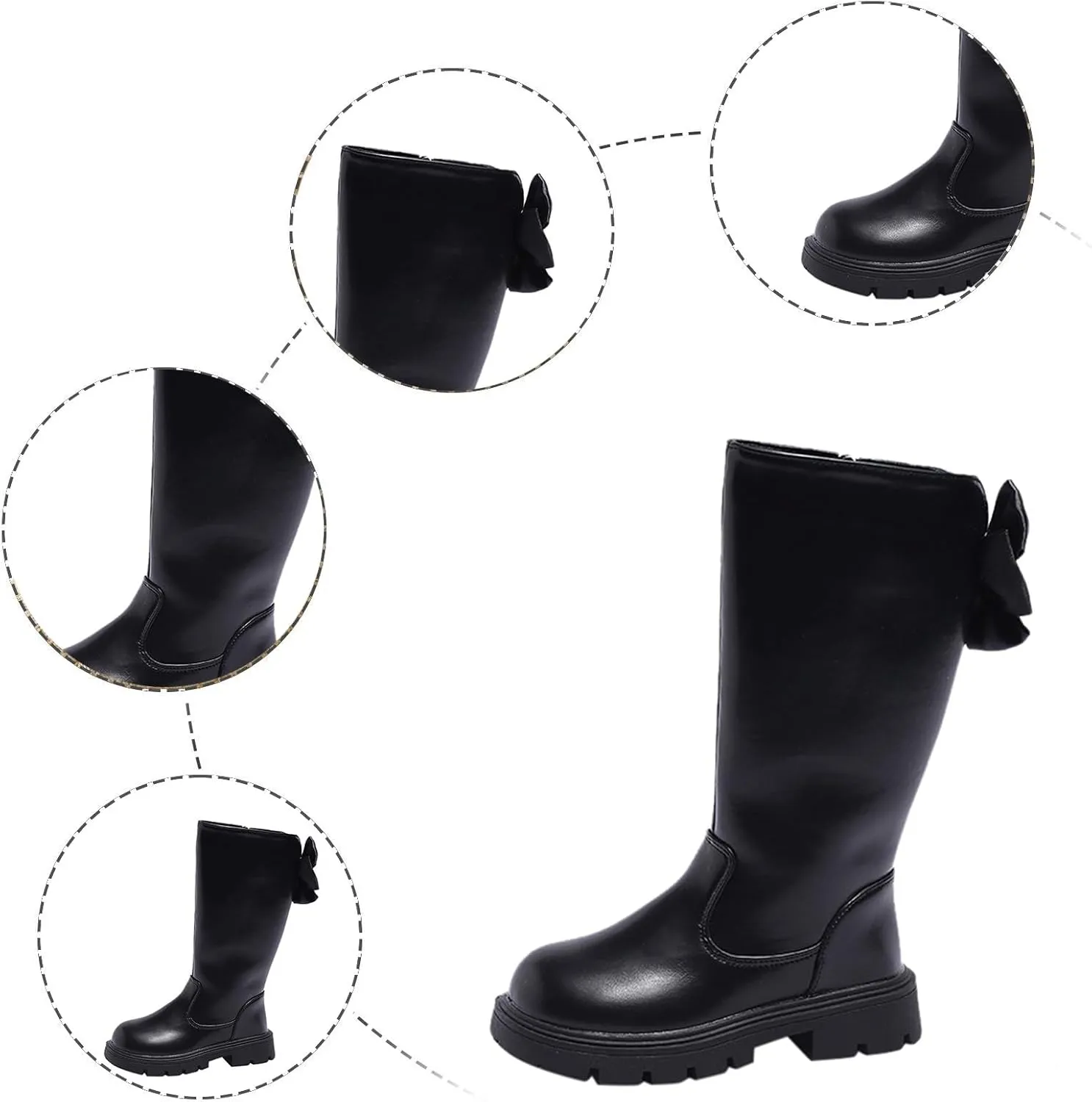 Girl's Knee High Winter Boots Bowknot Warm Faux Fur Lined Snow Boots Low Heels Lug Sole Riding Boot with Side Zipper