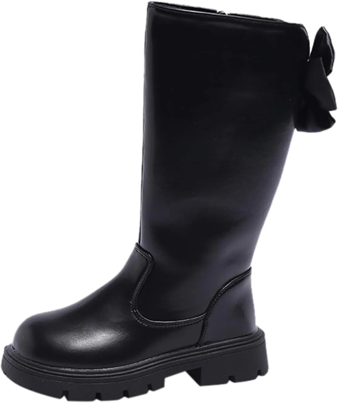 Girl's Knee High Winter Boots Bowknot Warm Faux Fur Lined Snow Boots Low Heels Lug Sole Riding Boot with Side Zipper