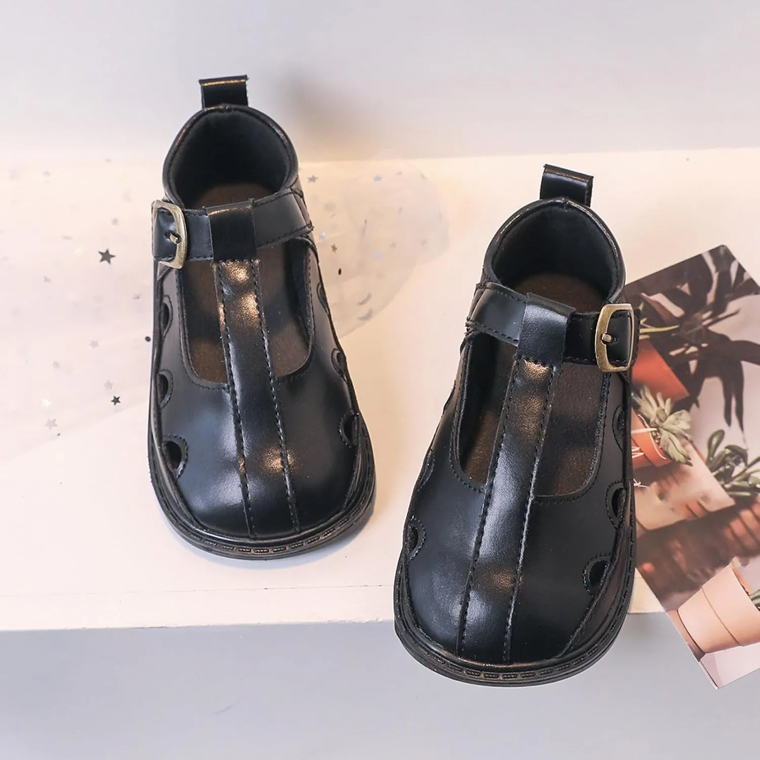 Girls Leather Closed Toe Hollow Sandals Mary Jane Ballet Flat𝘀 Dress Shoes Toddler School Par𝘁y Princess Shoes