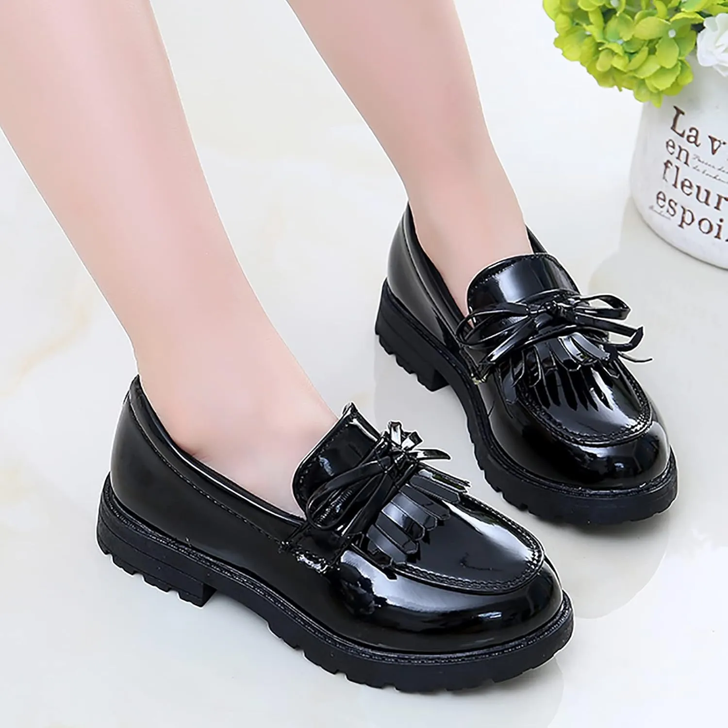 Girl's Loafers Slip On Tassel Oxford Shoes Flats Round Toe School Uniform Dress Shoes Gifts for Girl