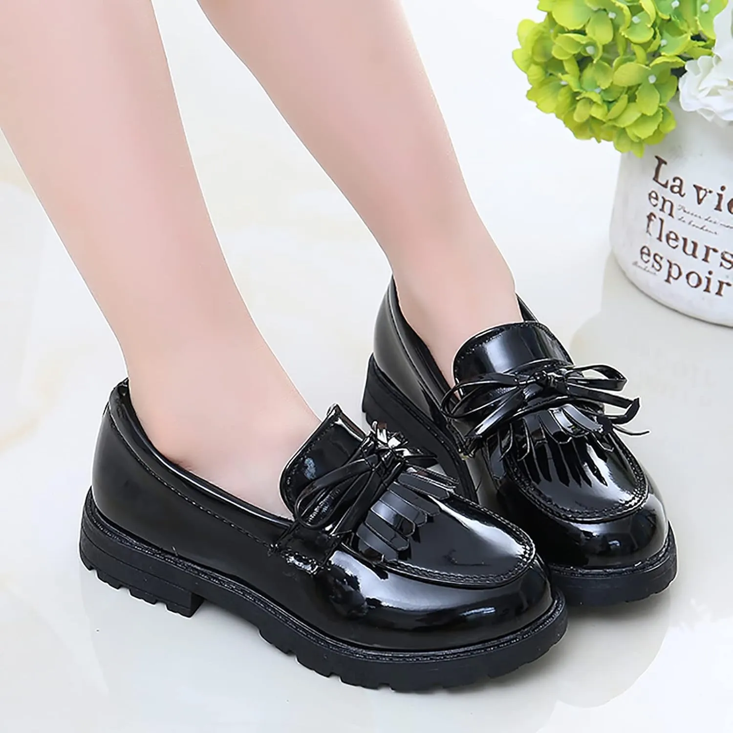 Girl's Loafers Slip On Tassel Oxford Shoes Flats Round Toe School Uniform Dress Shoes Gifts for Girl