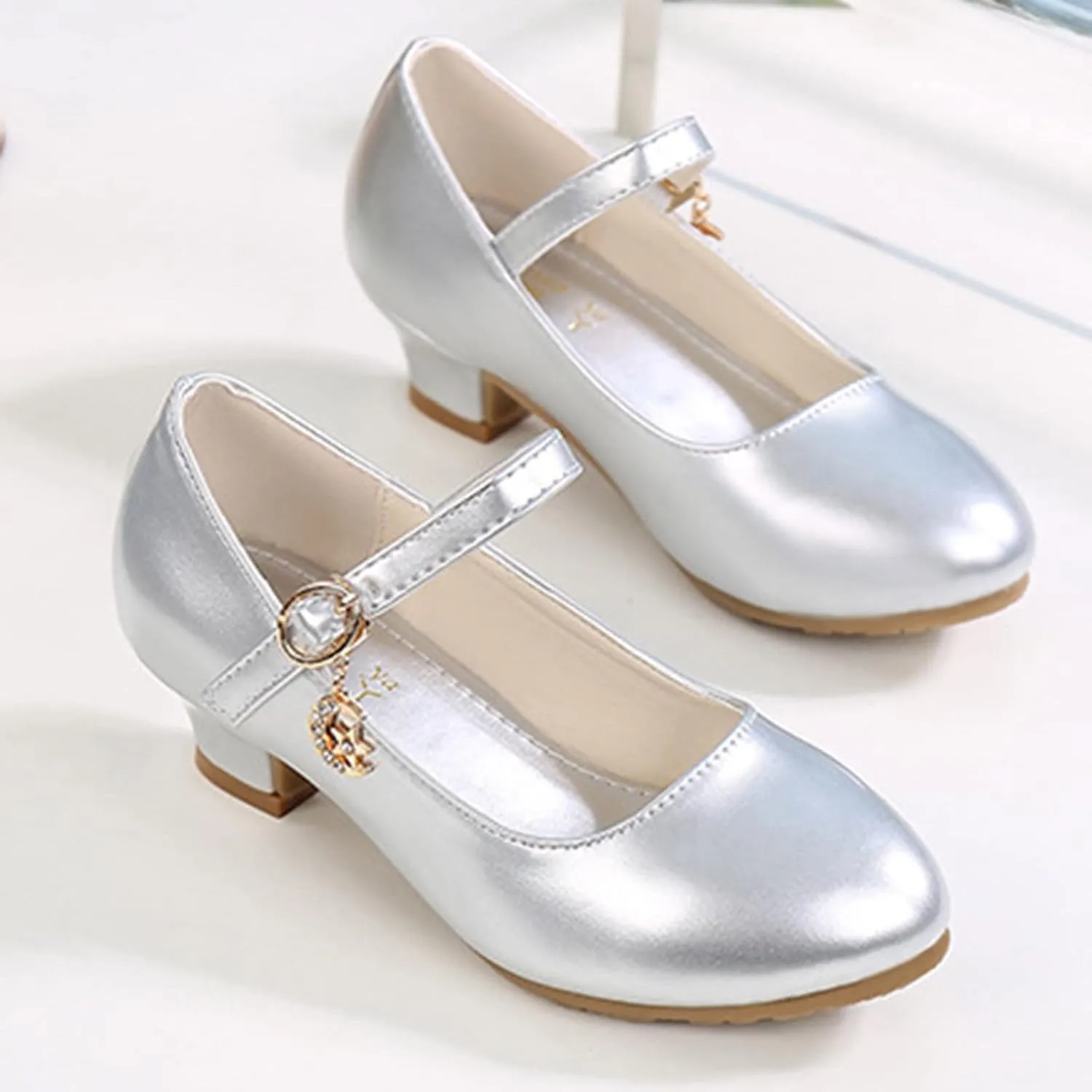 Girls Low Heels Dress Shoes with Ankle Strap Mary Jane School Wedding Par𝘁y Pump Shoes for Girl Sneaker 10