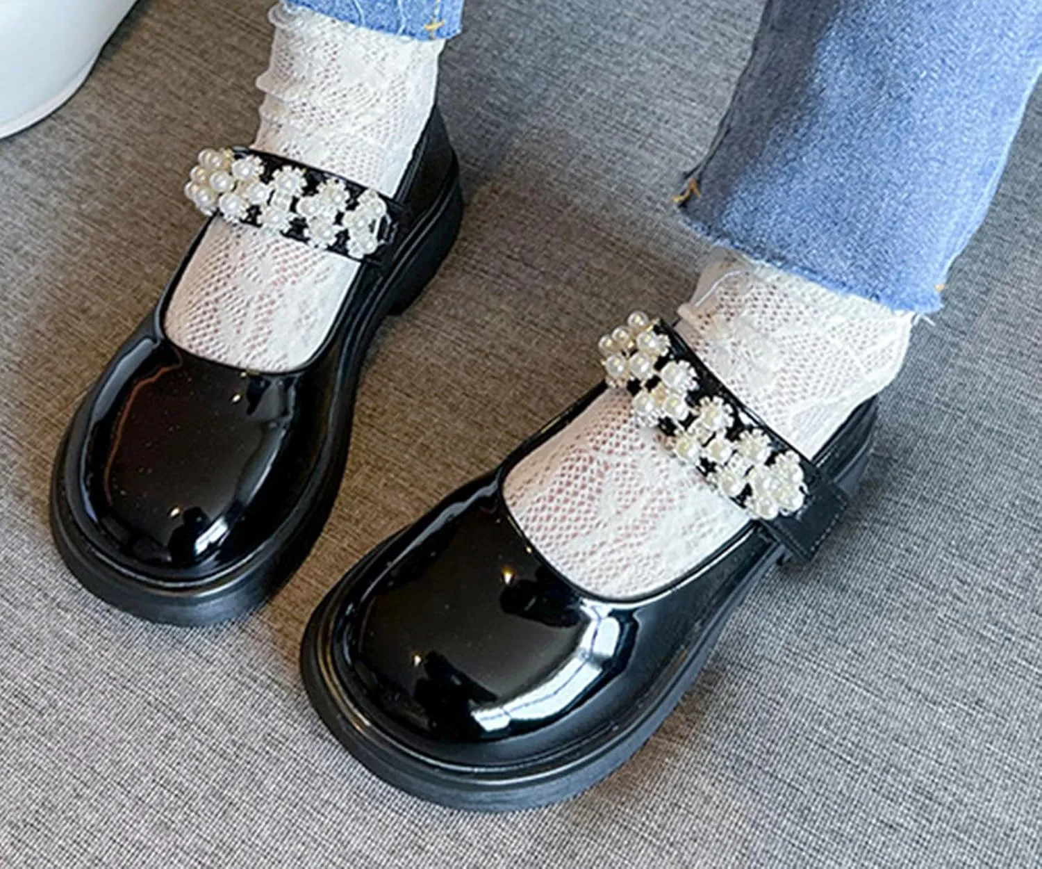 Girl's Mary Jane Dress Shoes Ballet Flat with Rhinestone Strap for Party Wedding School Toddler Patent Leather Shoes