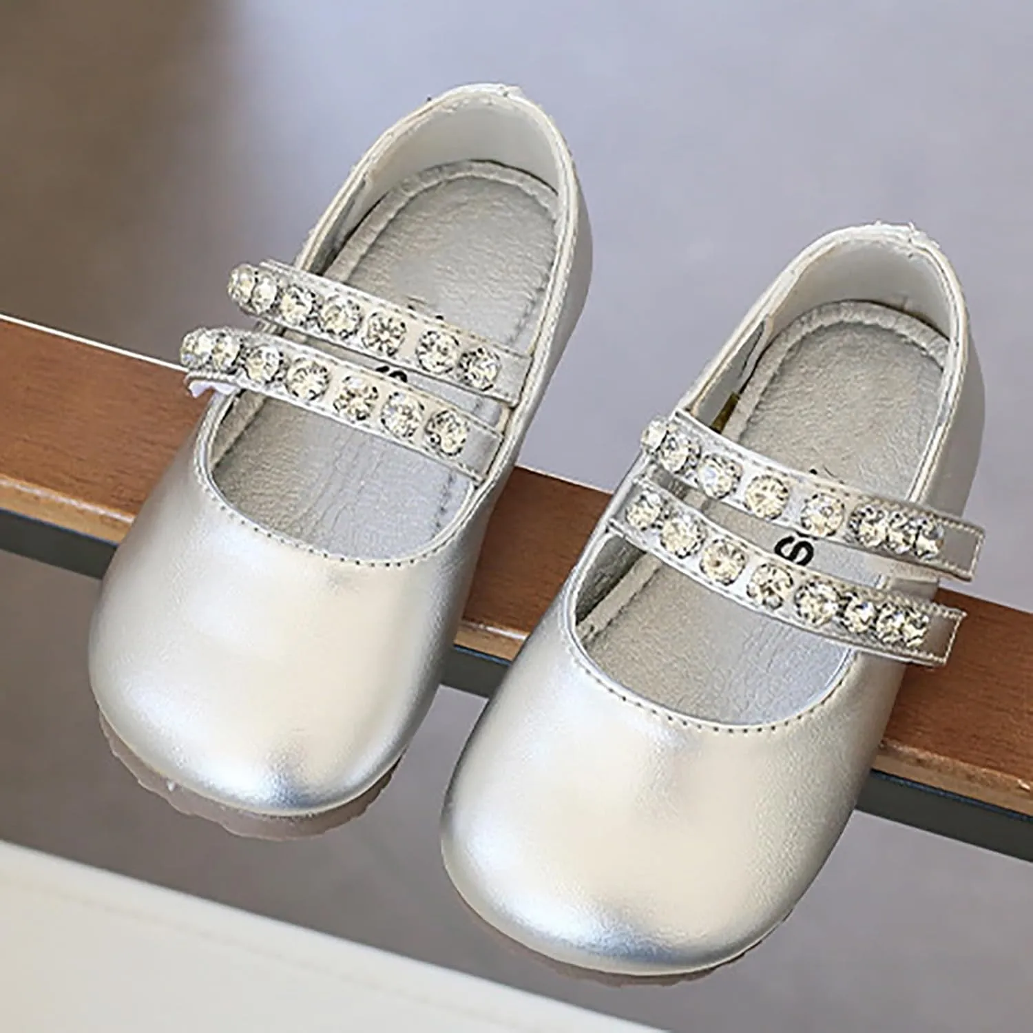 Girls Mary Jane Dress Shoes Pearl Toddler Little Girls Patent Leather Flats for Wedding Party School