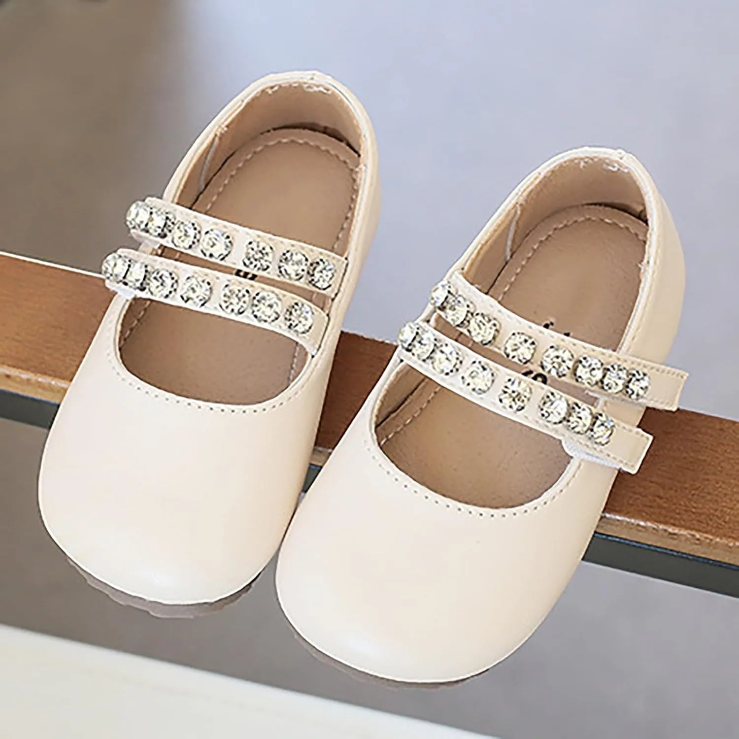 Girls Mary Jane Dress Shoes Pearl Toddler Little Girls Patent Leather Flats for Wedding Party School