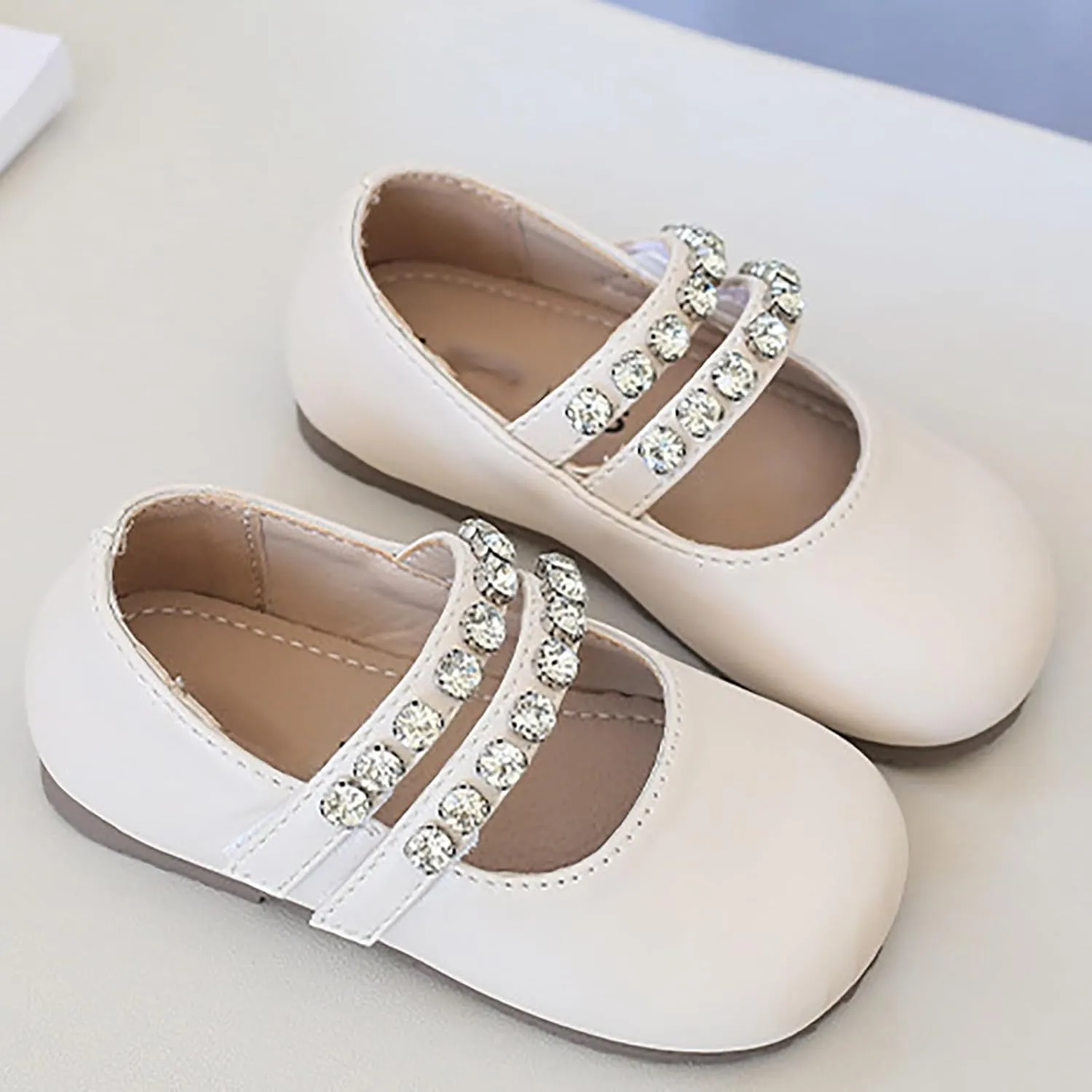 Girls Mary Jane Dress Shoes Pearl Toddler Little Girls Patent Leather Flats for Wedding Party School