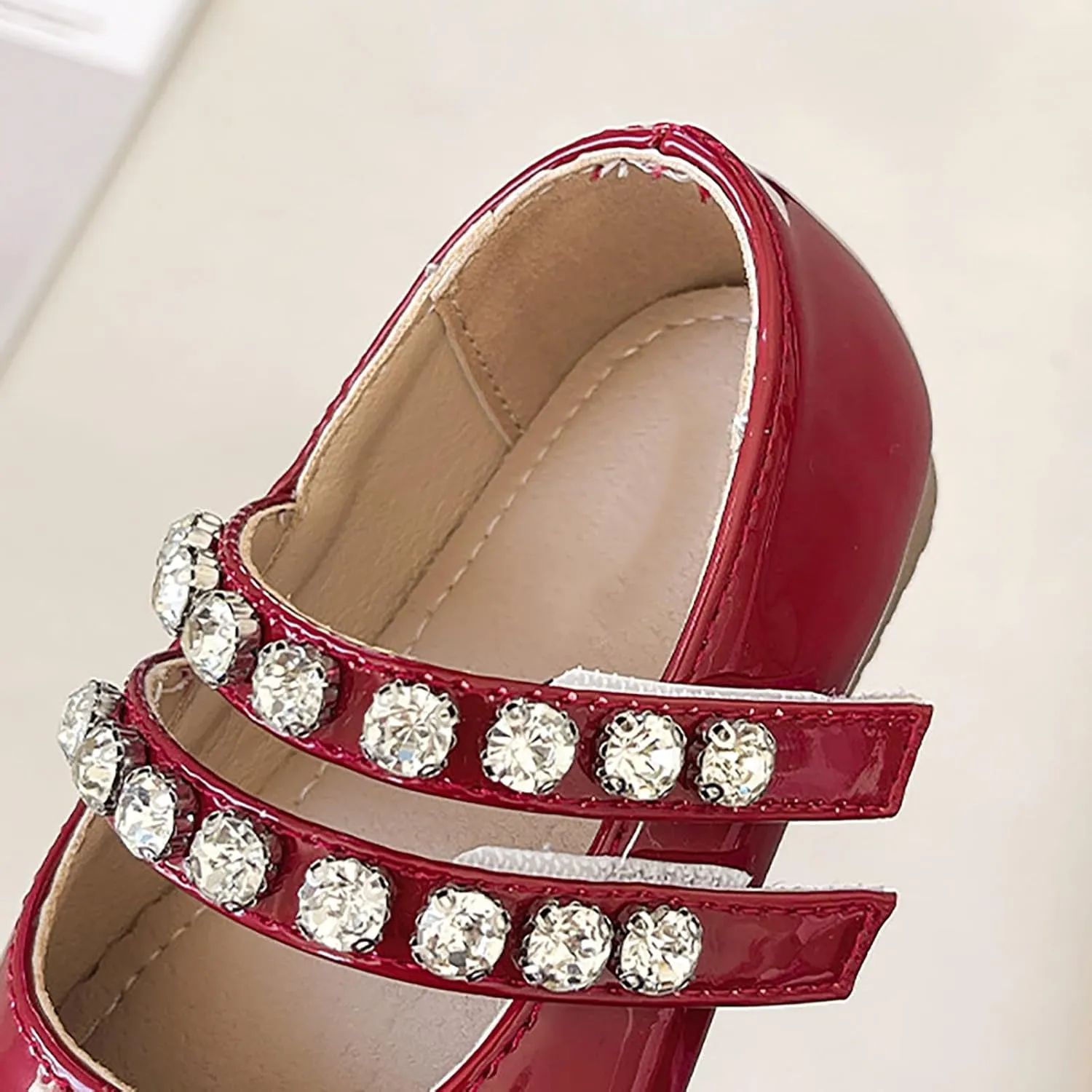 Girls Mary Jane Dress Shoes Pearl Toddler Little Girls Patent Leather Flats for Wedding Party School