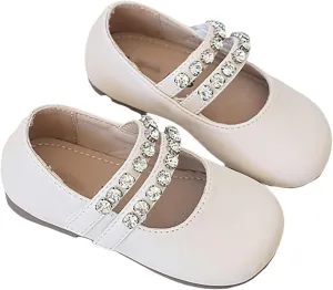 Girls Mary Jane Dress Shoes Pearl Toddler Little Girls Patent Leather Flats for Wedding Party School