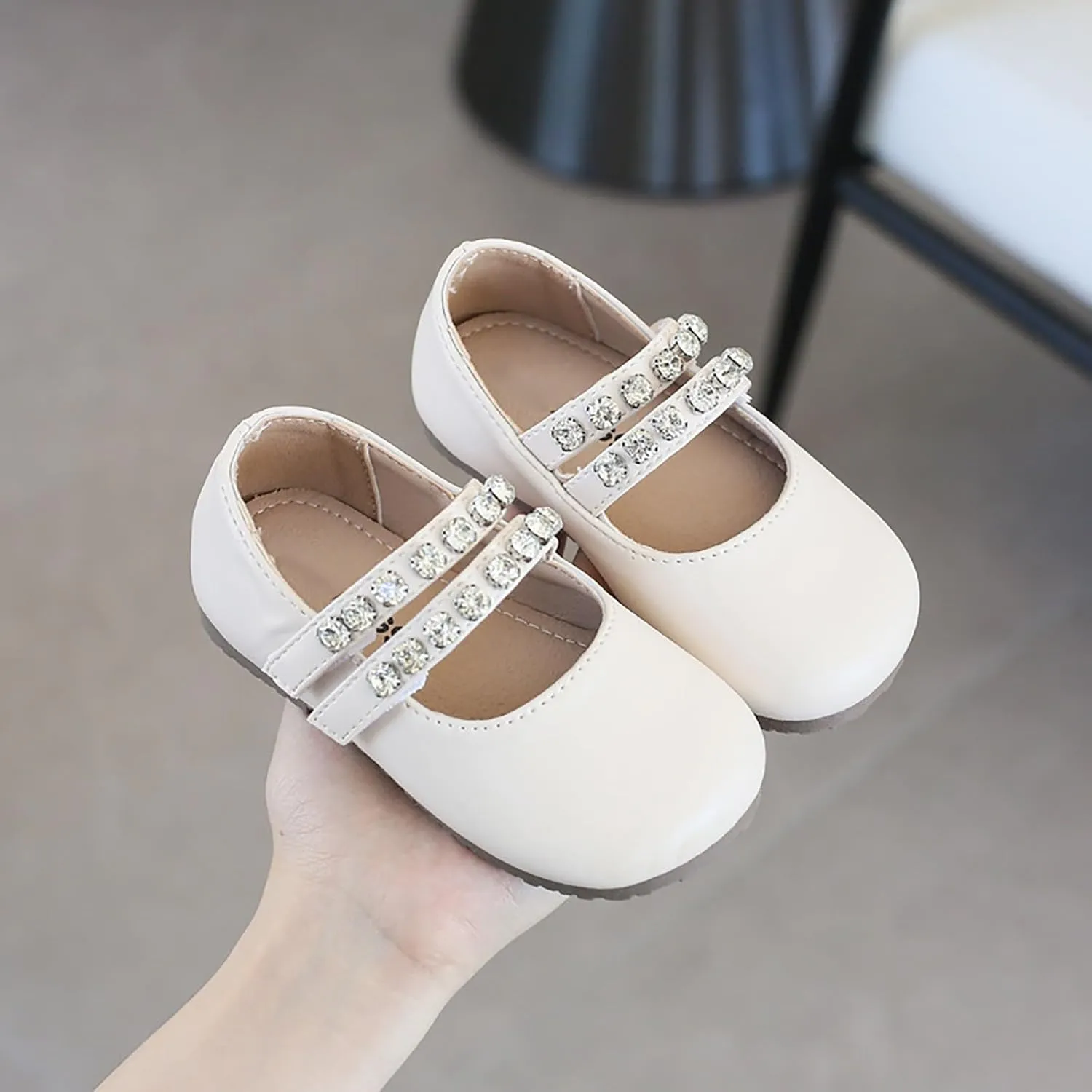 Girls Mary Jane Dress Shoes Pearl Toddler Little Girls Patent Leather Flats for Wedding Party School