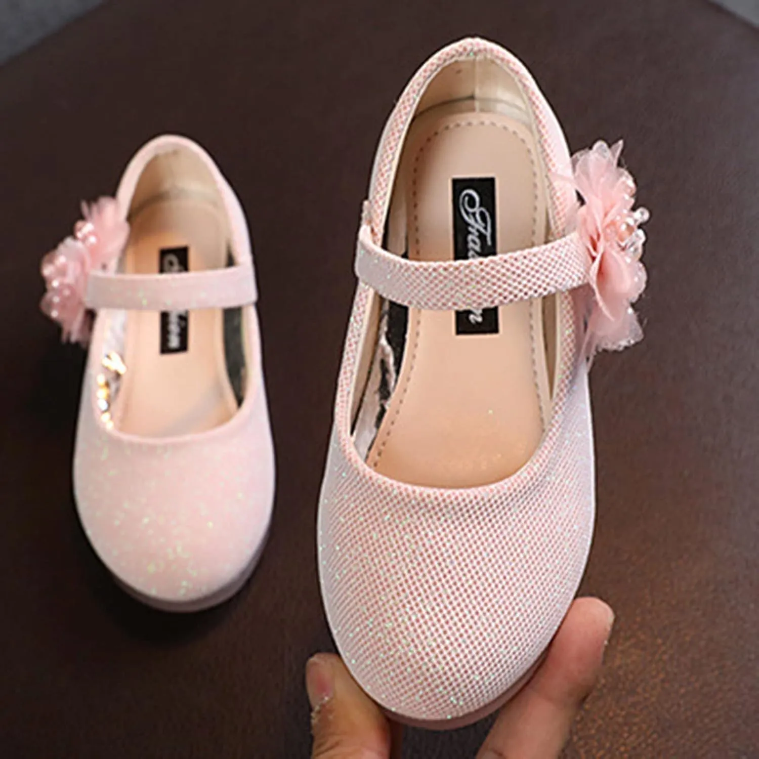 Girls Mary Jane Flats with Flower Low Heels Flower Baby Dress Shoes Pump Toddler Kids School Party Wedding Shoes