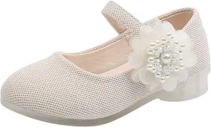 Girls Mary Jane Flats with Flower Low Heels Flower Baby Dress Shoes Pump Toddler Kids School Party Wedding Shoes