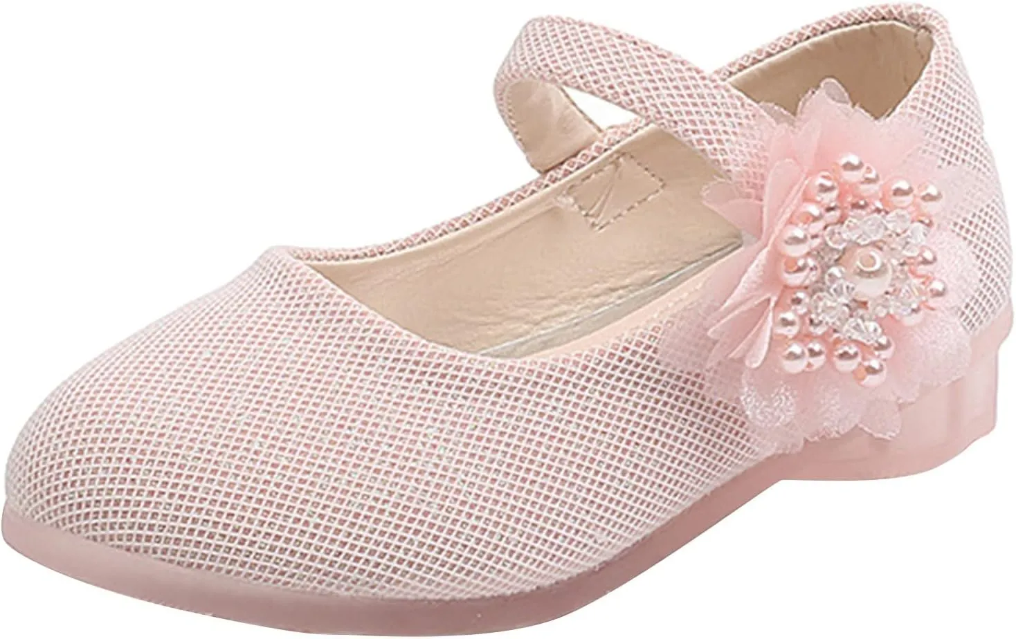 Girls Mary Jane Flats with Flower Low Heels Flower Baby Dress Shoes Pump Toddler Kids School Party Wedding Shoes