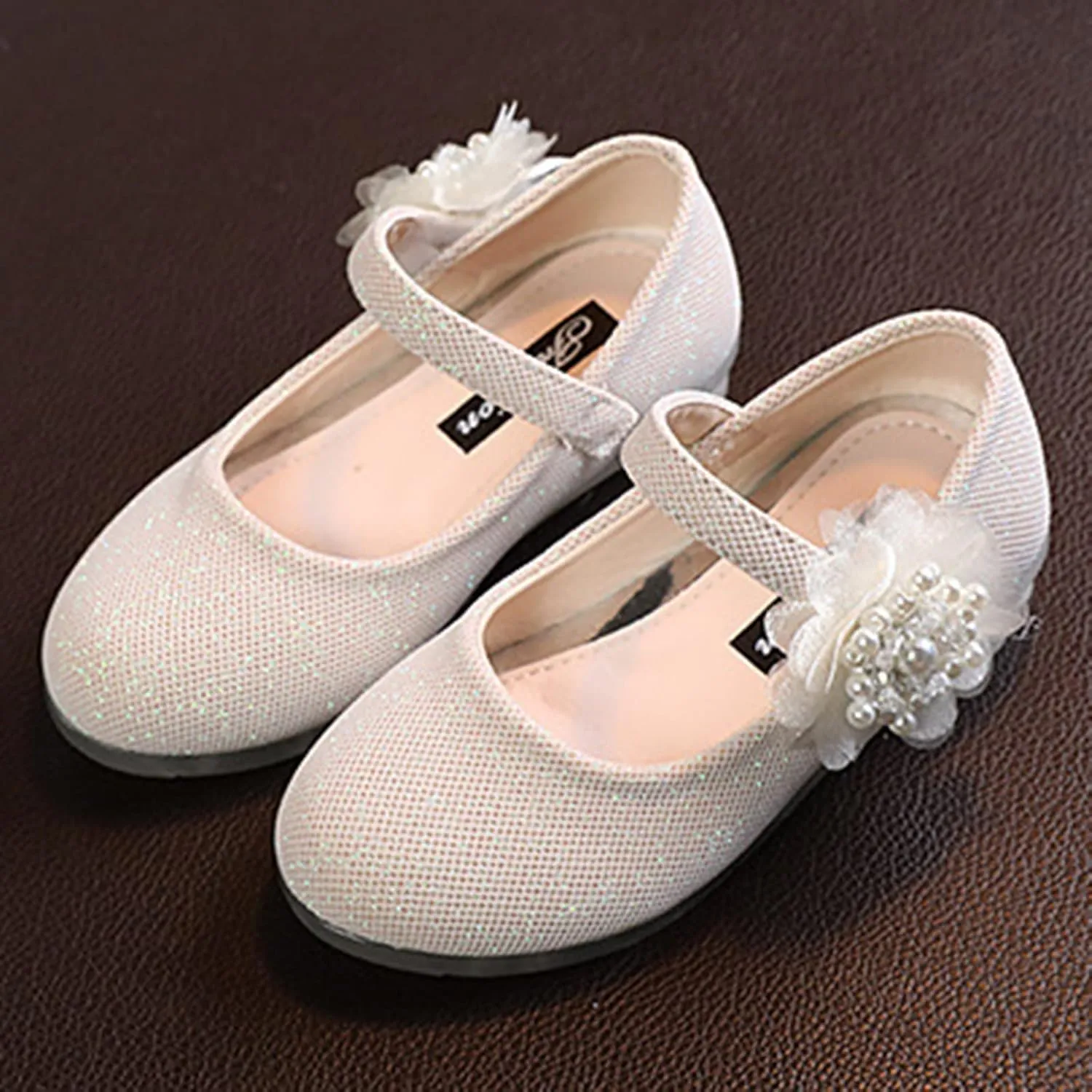 Girls Mary Jane Flats with Flower Low Heels Flower Baby Dress Shoes Pump Toddler Kids School Party Wedding Shoes