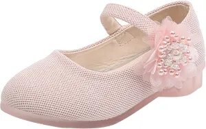 Girls Mary Jane Flats with Flower Low Heels Flower Baby Dress Shoes Pump Toddler Kids School Party Wedding Shoes