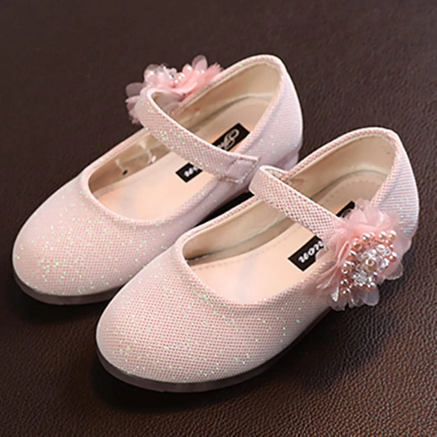 Girls Mary Jane Flats with Flower Low Heels Flower Baby Dress Shoes Pump Toddler Kids School Party Wedding Shoes