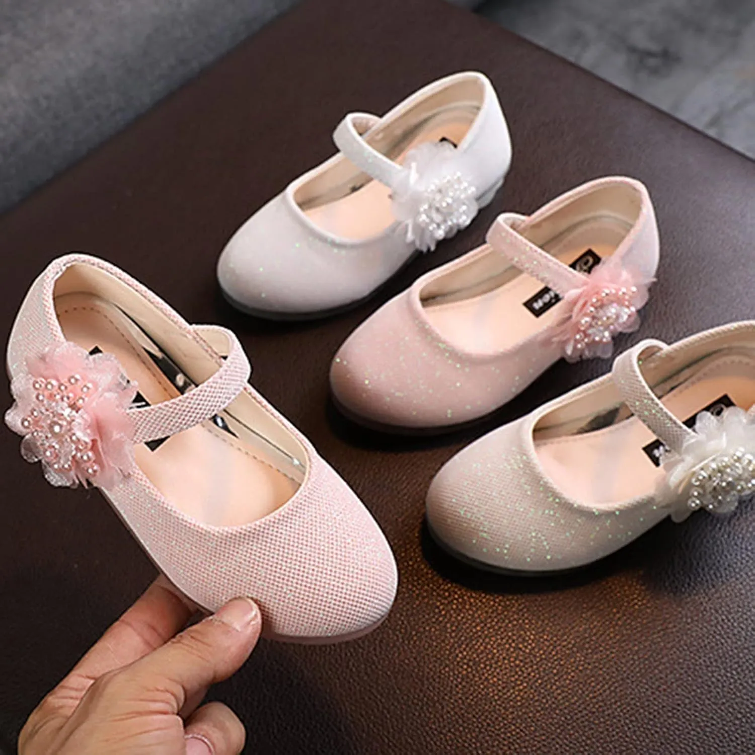 Girls Mary Jane Flats with Flower Low Heels Flower Baby Dress Shoes Pump Toddler Kids School Party Wedding Shoes