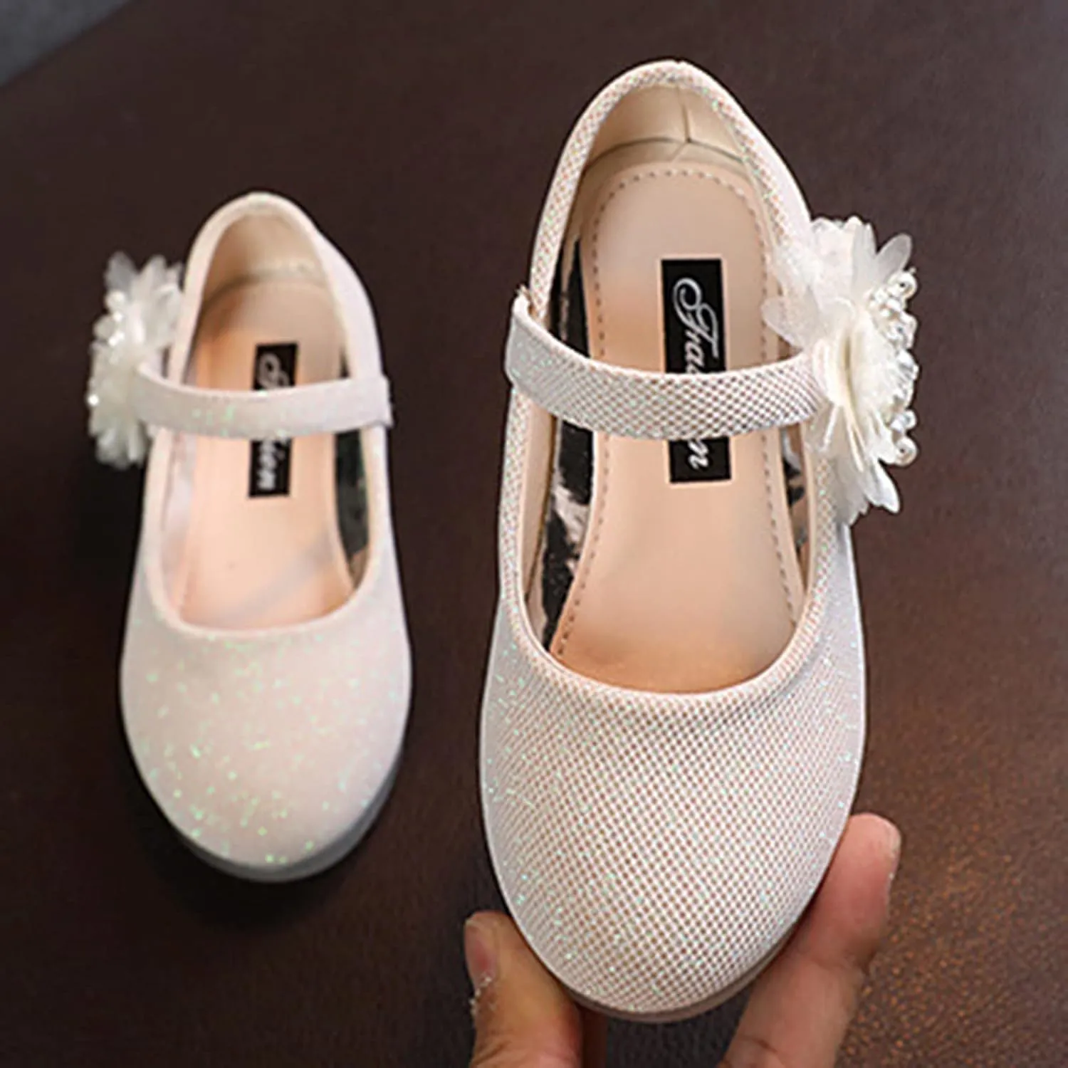 Girls Mary Jane Flats with Flower Low Heels Flower Baby Dress Shoes Pump Toddler Kids School Party Wedding Shoes