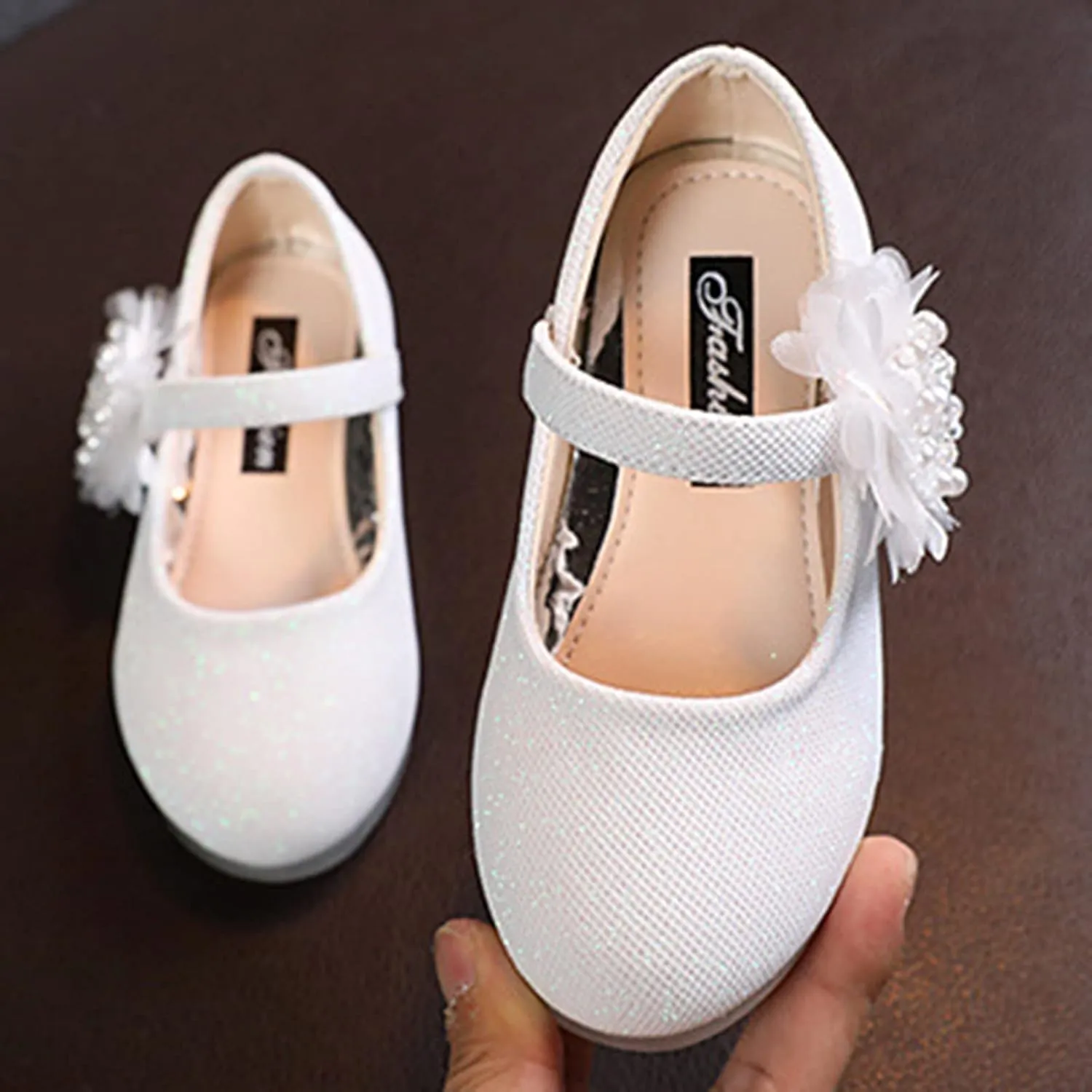 Girls Mary Jane Flats with Flower Low Heels Flower Girl Dress Shoes Pump Toddler Girls School Party Wedding Shoes