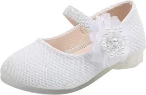 Girls Mary Jane Flats with Flower Low Heels Flower Girl Dress Shoes Pump Toddler Girls School Party Wedding Shoes