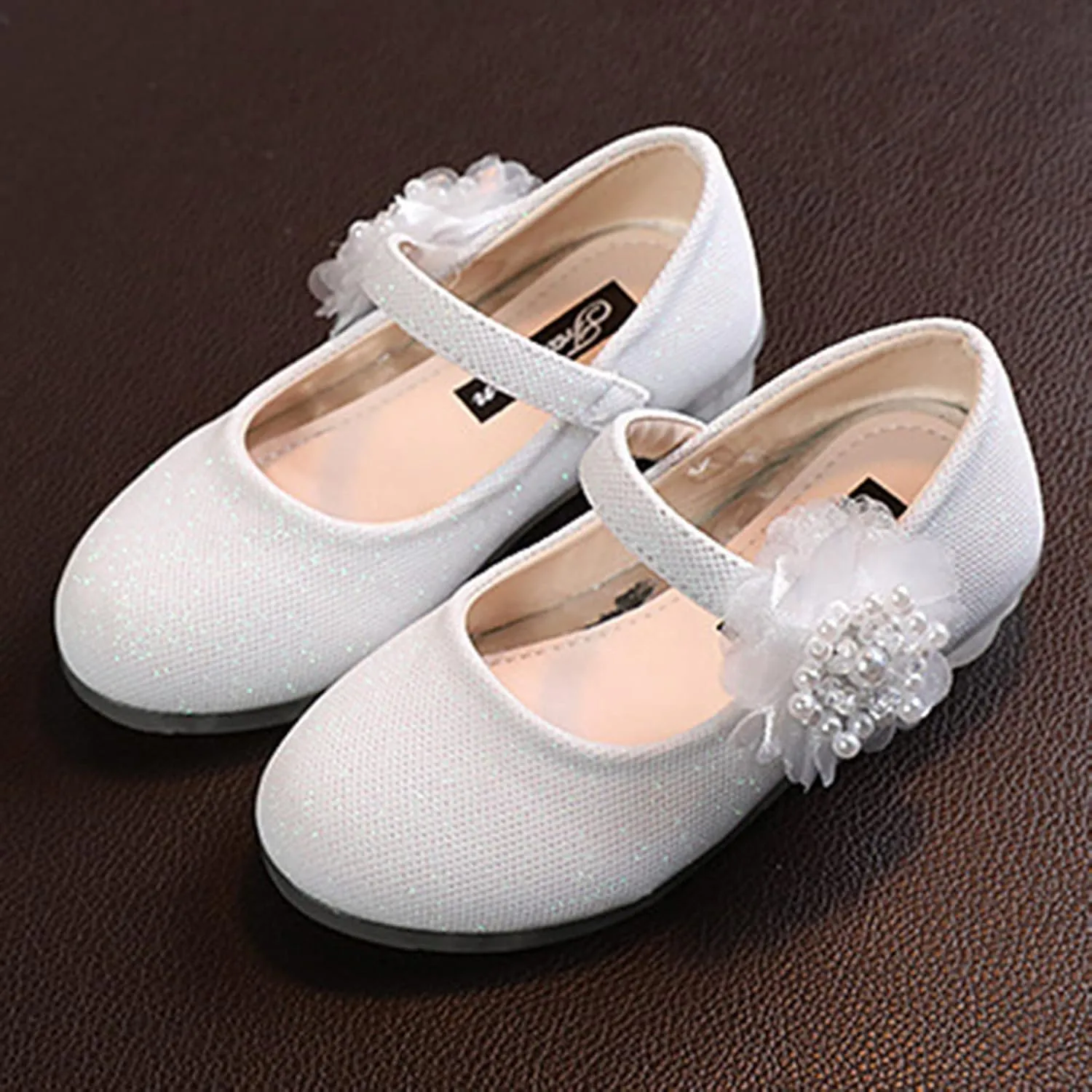 Girls Mary Jane Flats with Flower Low Heels Flower Girl Dress Shoes Pump Toddler Girls School Party Wedding Shoes