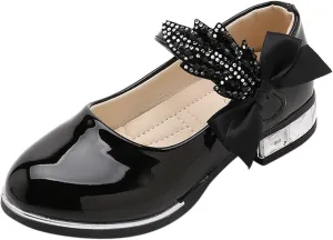 Girls Mary Jane Shoes Toddler Bowknot Pearl Flower Dress Shoes Low Heel Slip on Wedding Party Ballet Flats