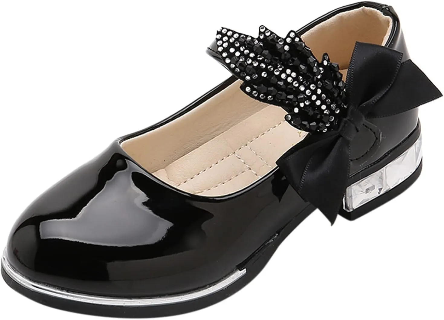 Girls Mary Jane Shoes Toddler Bowknot Pearl Flower Dress Shoes Low Heel Slip on Wedding Party Ballet Flats