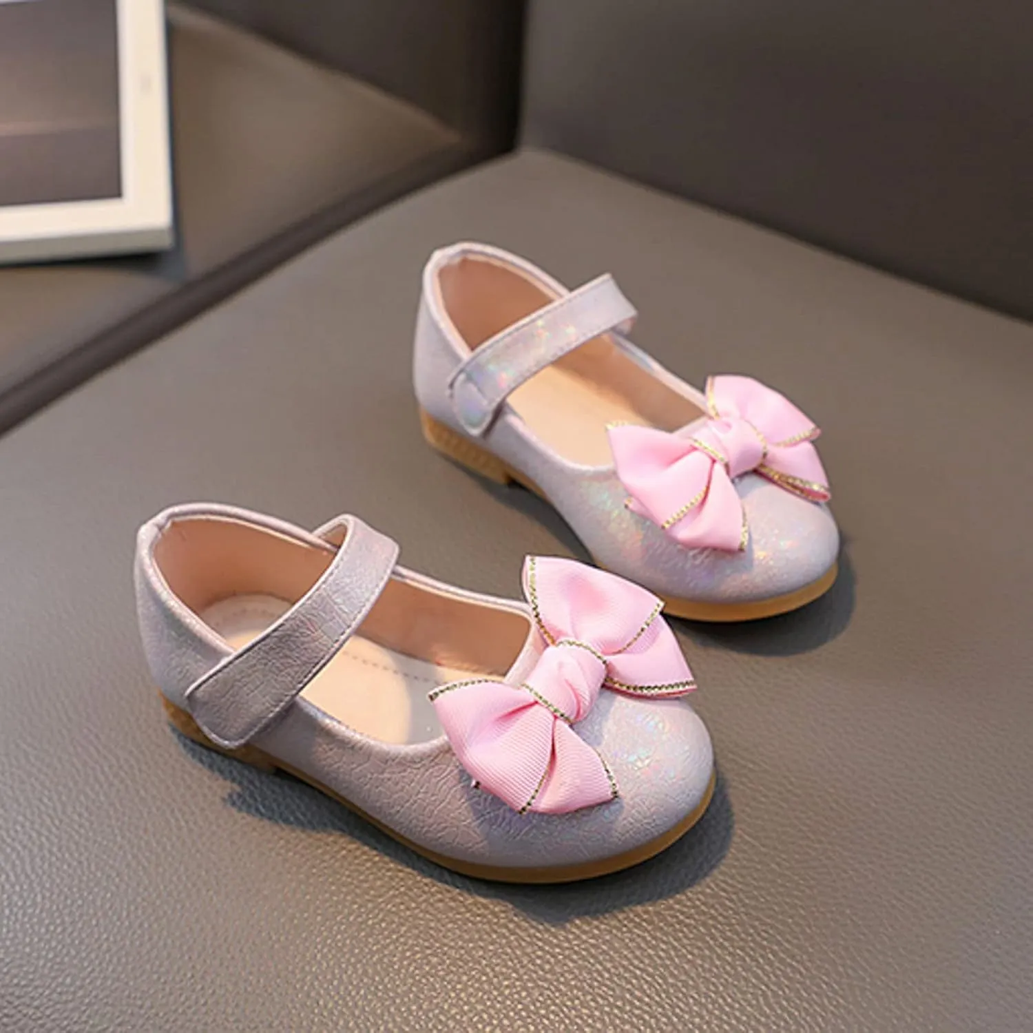 Girls Mary Jane Toddler Flower Girl Dress Shoes Little Girl Ballet Uniform Flat Bow Strap for Wedding Part School