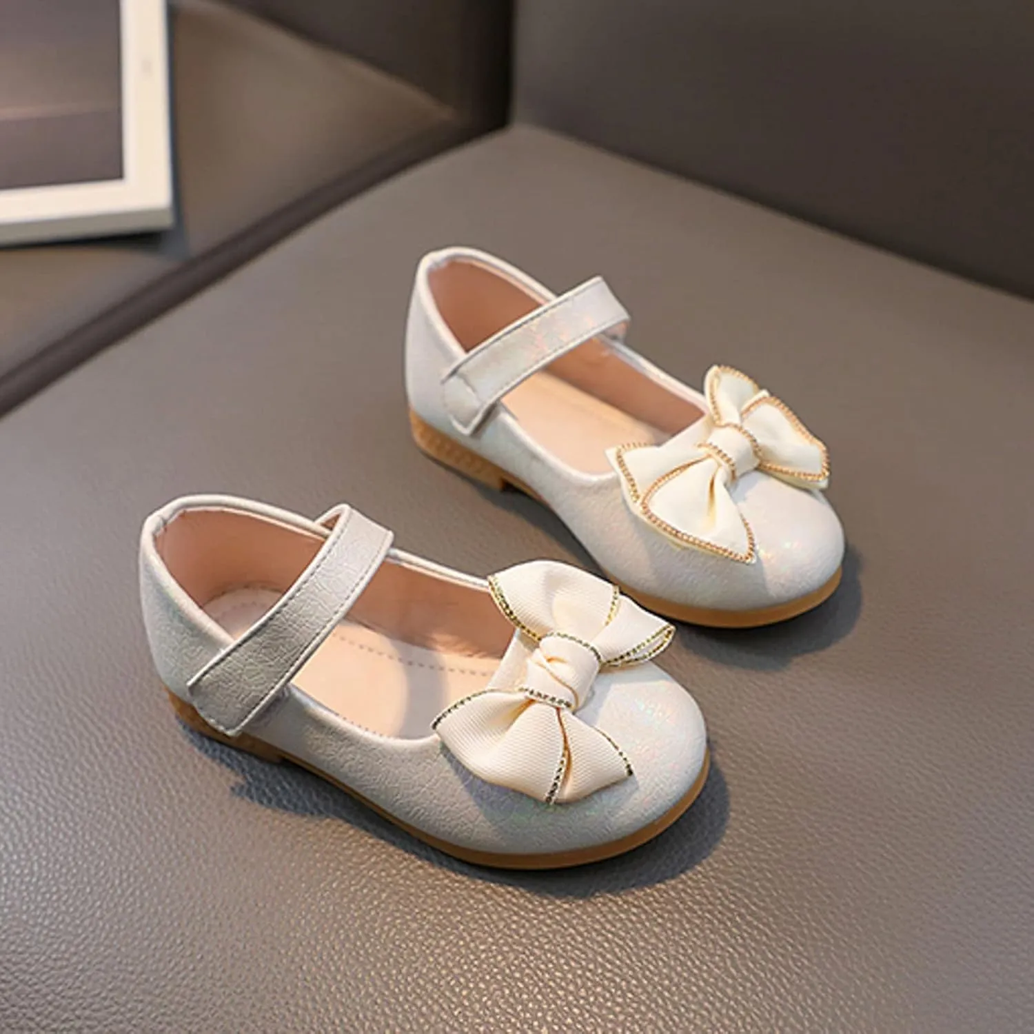 Girls Mary Jane Toddler Flower Girl Dress Shoes Little Girl Ballet Uniform Flat Bow Strap for Wedding Part School