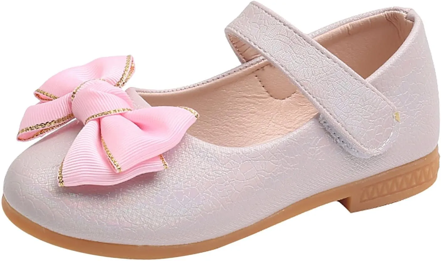 Girls Mary Jane Toddler Flower Girl Dress Shoes Little Girl Ballet Uniform Flat Bow Strap for Wedding Part School