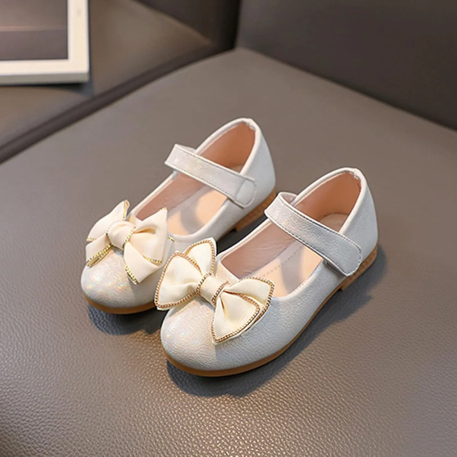 Girls Mary Jane Toddler Flower Girl Dress Shoes Little Girl Ballet Uniform Flat Bow Strap for Wedding Part School