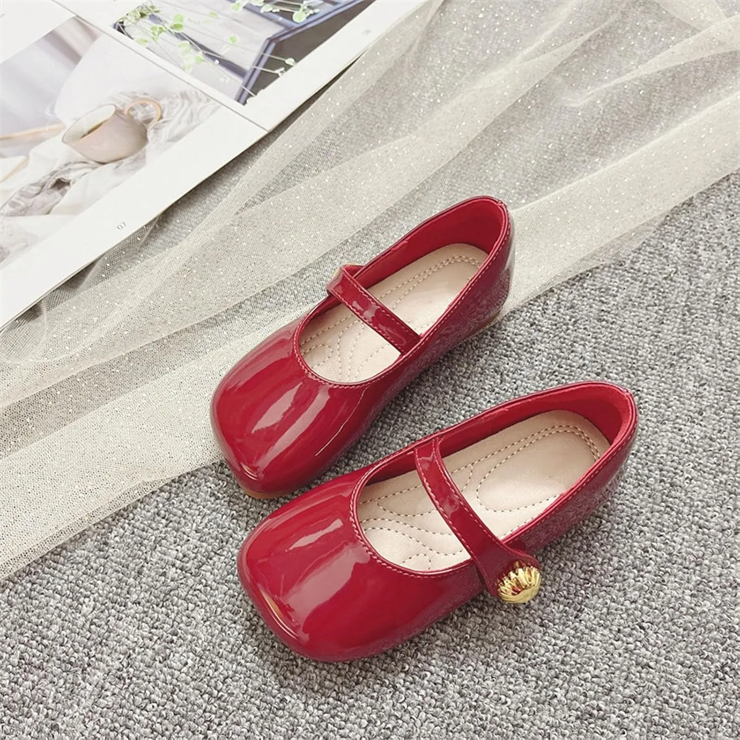 Girls Wide Toe Dress Shoes Ballerina Flat Soft Sole Flat Bottom Solid Color Anti-Slip Breathable Dance Shoes