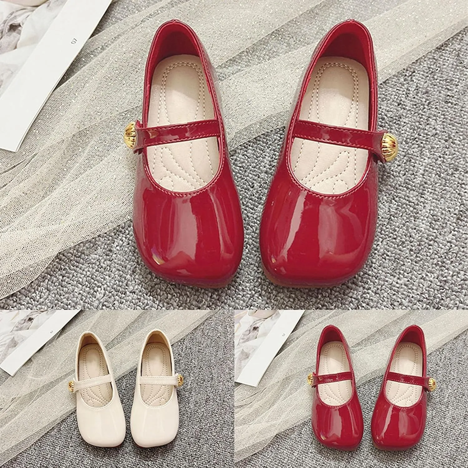 Girls Wide Toe Dress Shoes Ballerina Flat Soft Sole Flat Bottom Solid Color Anti-Slip Breathable Dance Shoes