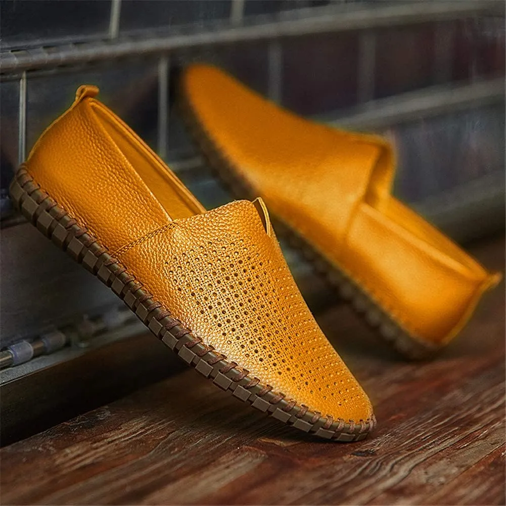GOSPT Men's Handmade Leather Loafers Flats Driving Moccasins Slip on Shoes