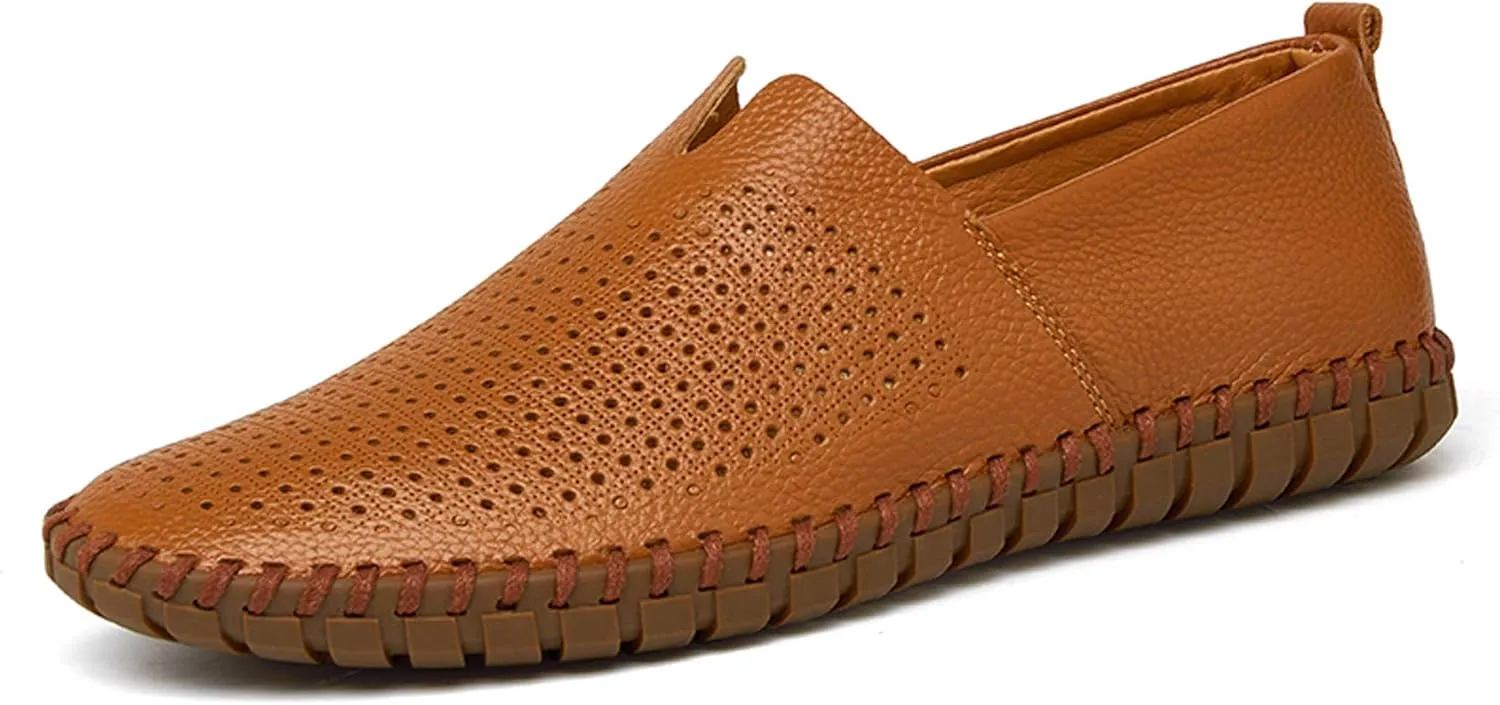 GOSPT Men's Handmade Leather Loafers Flats Driving Moccasins Slip on Shoes
