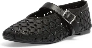 Hollow Out Ballet Flats for Women,Buckle Strap Mesh Mary Jane Flats Round Toe Embroidered Flowers Comfortable Breathable Casual Daily Dress Ballerina Flat Shoes
