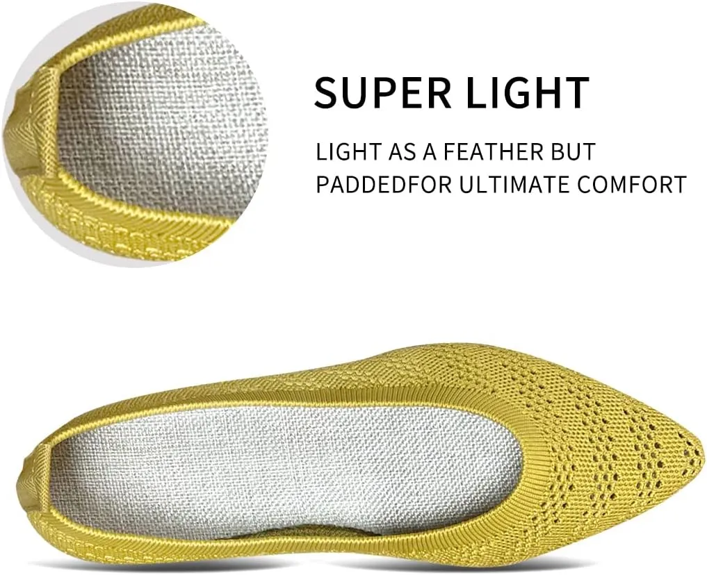 Husmeu Women's Pointed-Toe Ballet Flat Shoes Knit Classic Ballet Flats Walking Shoes Casual Formal Comfortable Slip-On Flat Shoes Leopard Khaki