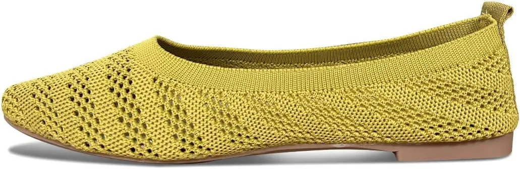 Husmeu Women's Pointed-Toe Ballet Flat Shoes Knit Classic Ballet Flats Walking Shoes Casual Formal Comfortable Slip-On Flat Shoes Leopard Khaki