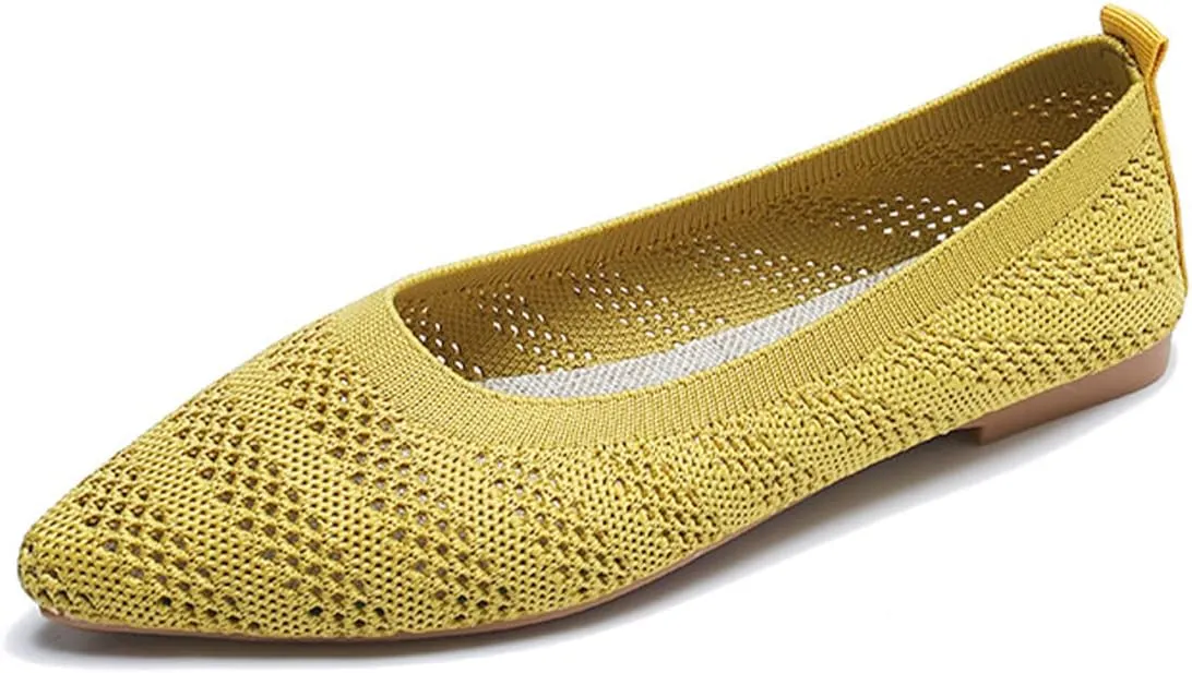 Husmeu Women's Pointed-Toe Ballet Flat Shoes Knit Classic Ballet Flats Walking Shoes Casual Formal Comfortable Slip-On Flat Shoes Leopard Khaki
