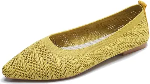 Husmeu Women's Pointed-Toe Ballet Flat Shoes Knit Classic Ballet Flats Walking Shoes Casual Formal Comfortable Slip-On Flat Shoes Leopard Khaki