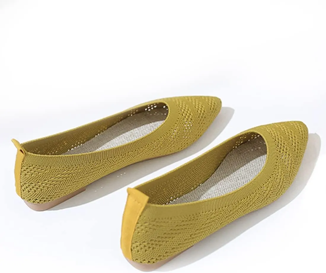 Husmeu Women's Pointed-Toe Ballet Flat Shoes Knit Classic Ballet Flats Walking Shoes Casual Formal Comfortable Slip-On Flat Shoes Leopard Khaki