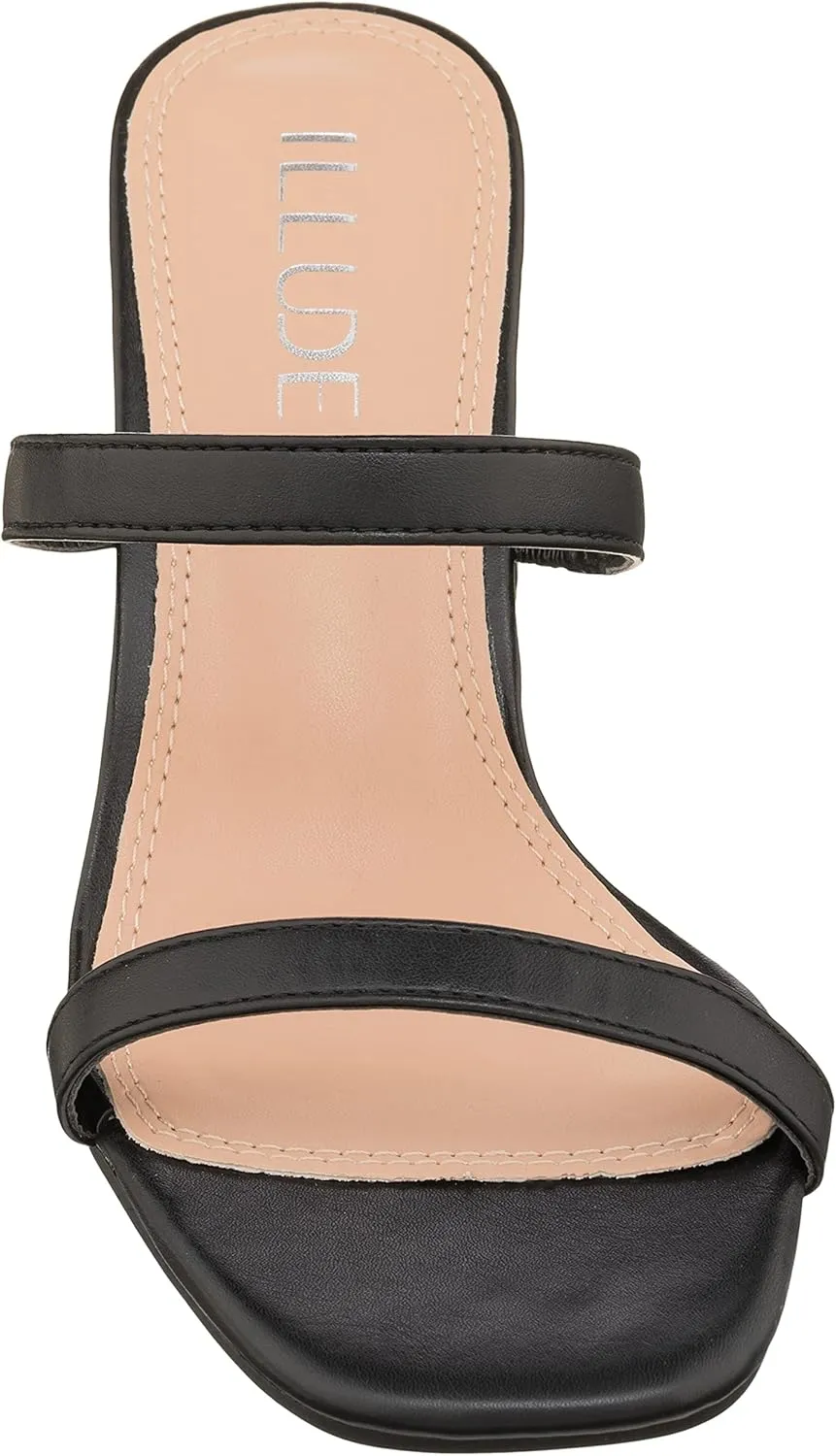 ILLUDE Womens Block Heel Double Band Square Toe Heeled Sandal Slip On Mule - Lisa
