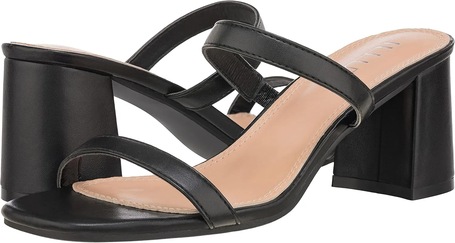 ILLUDE Womens Block Heel Double Band Square Toe Heeled Sandal Slip On Mule - Lisa