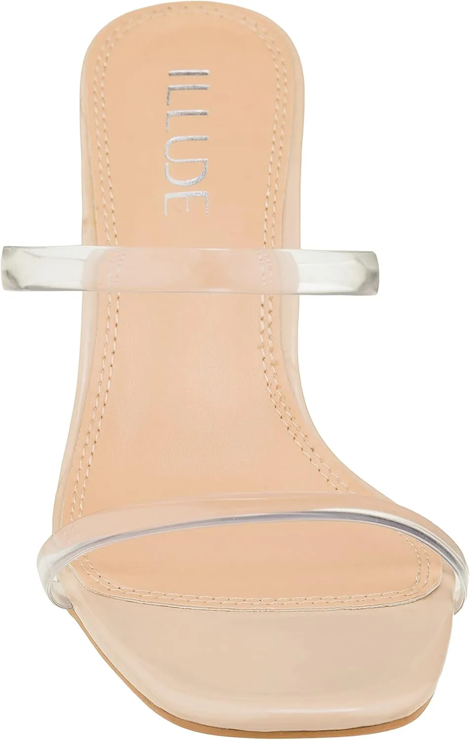 ILLUDE Womens Block Heel Double Band Square Toe Heeled Sandal Slip On Mule - Lisa
