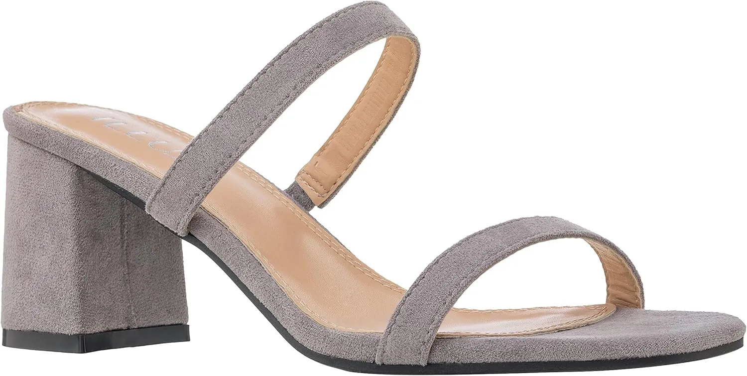 ILLUDE Womens Block Heel Double Band Square Toe Heeled Sandal Slip On Mule - Lisa