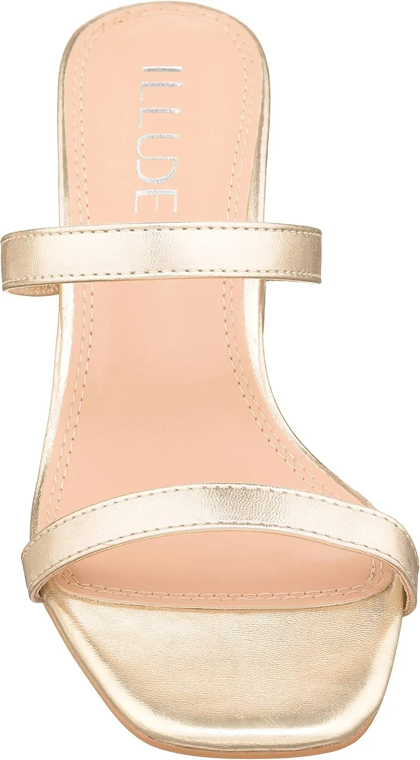 ILLUDE Womens Block Heel Double Band Square Toe Heeled Sandal Slip On Mule - Lisa