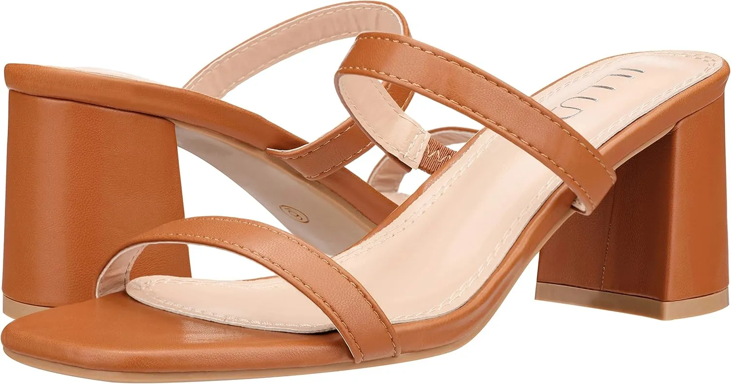 ILLUDE Womens Block Heel Double Band Square Toe Heeled Sandal Slip On Mule - Lisa