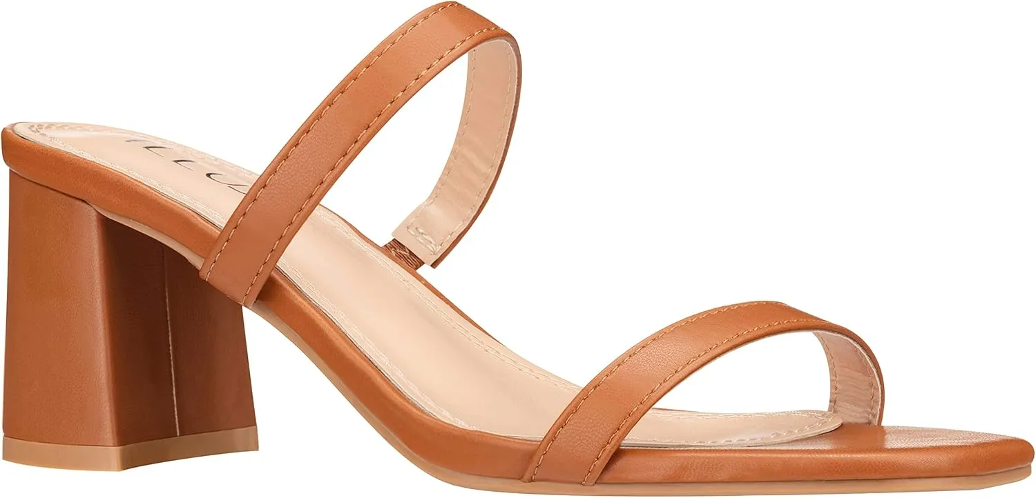 ILLUDE Womens Block Heel Double Band Square Toe Heeled Sandal Slip On Mule - Lisa