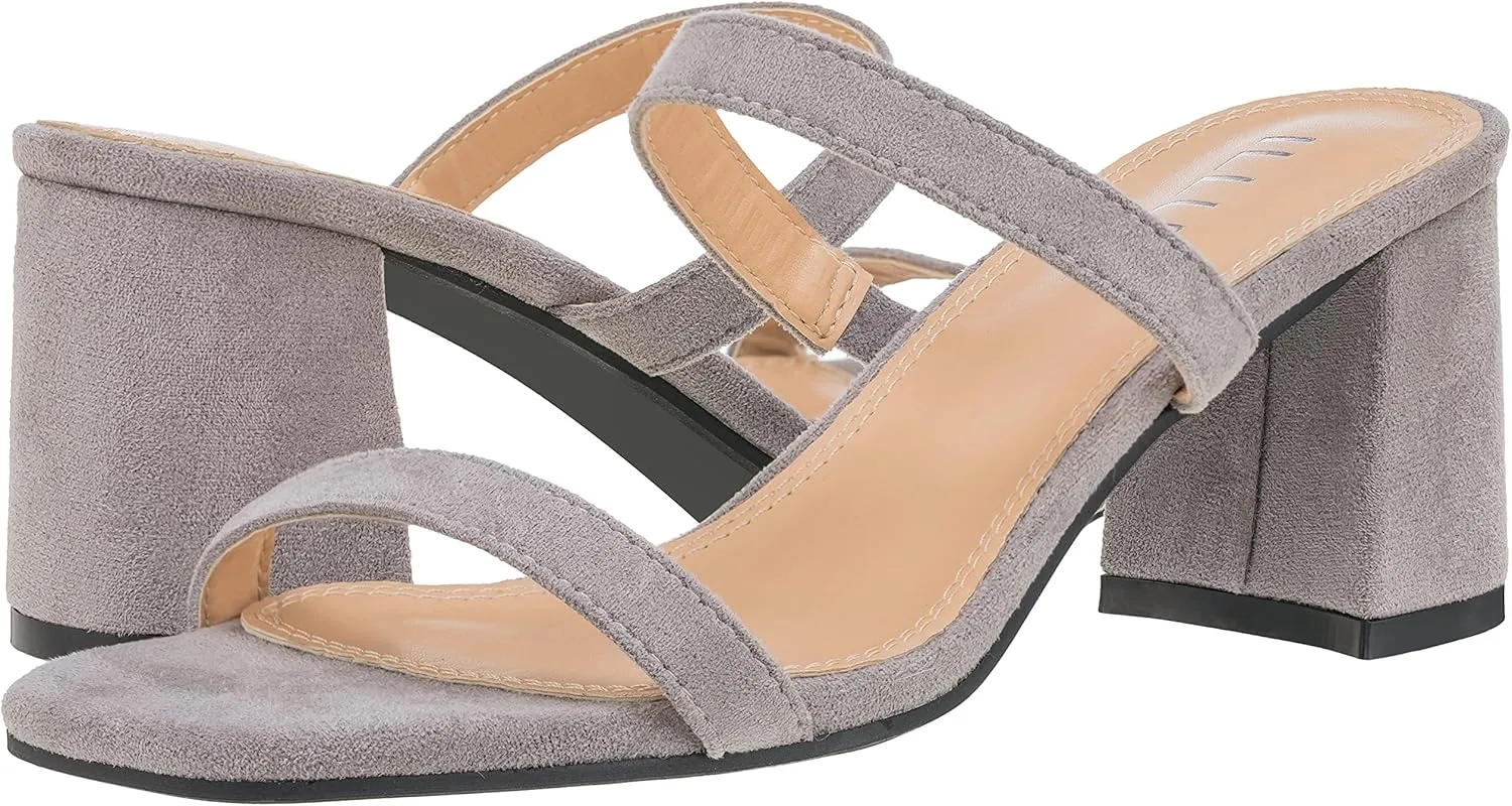 ILLUDE Womens Block Heel Double Band Square Toe Heeled Sandal Slip On Mule - Lisa