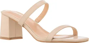 ILLUDE Womens Block Heel Double Band Square Toe Heeled Sandal Slip On Mule - Lisa