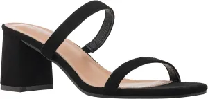 ILLUDE Womens Block Heel Double Band Square Toe Heeled Sandal Slip On Mule - Lisa